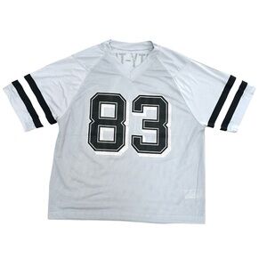 NWOT Grey Mesh Jersey Black & White Stripes 83 Eighty Three Graphic Size M